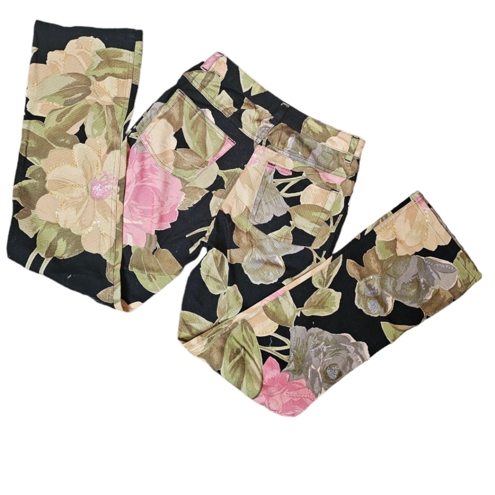 Newport News Jeanology Collection floral.jeans with sequins. Vintage 90's. 8 - Picture 3 of 6